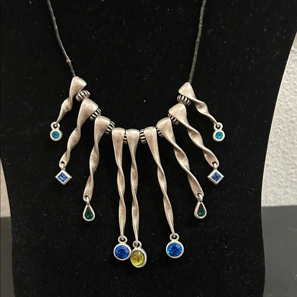 Jewelry - Elegant Silver Necklace with Blue and Yellow Accents